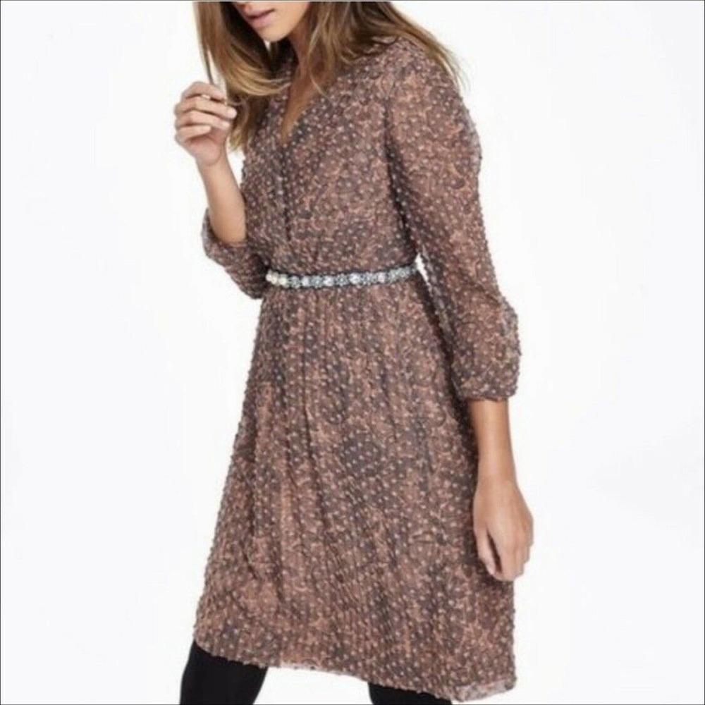 Boden Silk Blend Dusty Rose Textured Dress Swiss Dot Floral US 12 Reg Wrap